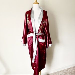 Reversible Silk Blend Embroidered Kimono Robe